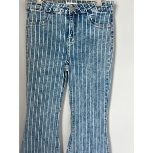 CELLO Women's Bell Bottom Jeans Blue White Stripe Acid Wash Size 8